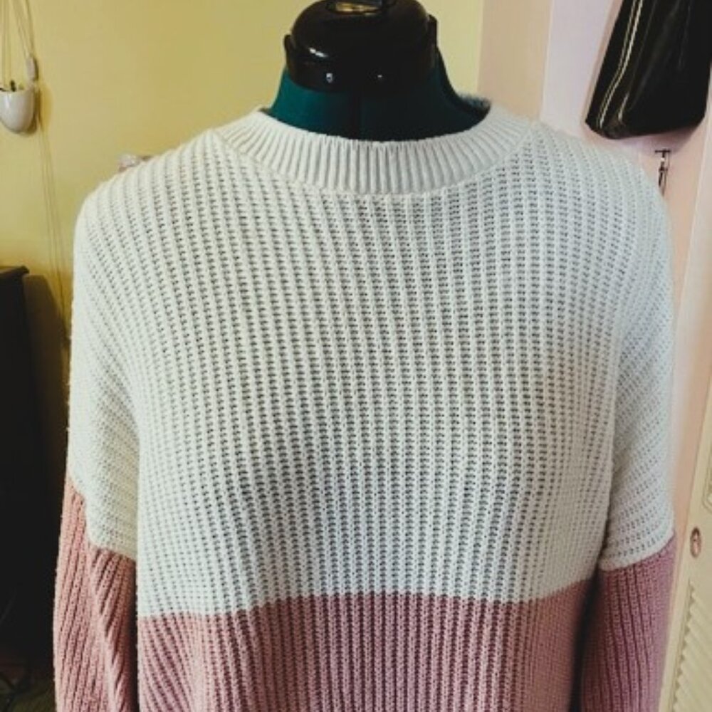 In the Style colorblock pink and white sweater